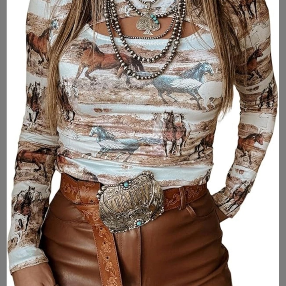 Equestrian Print Long Sleeve Top